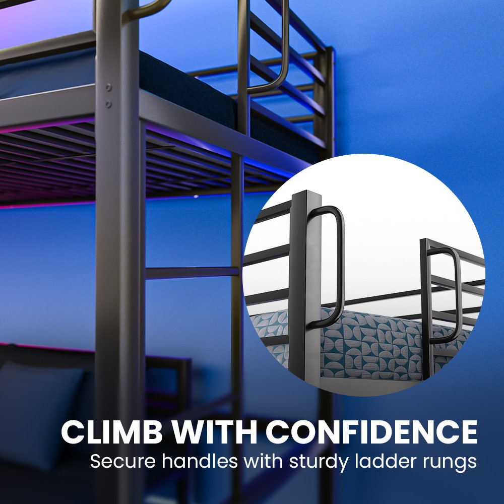 Single Loft Bed And Single Underbed, Multifunctional, Space Saving with Fixed Ladder, Matte Dark Grey