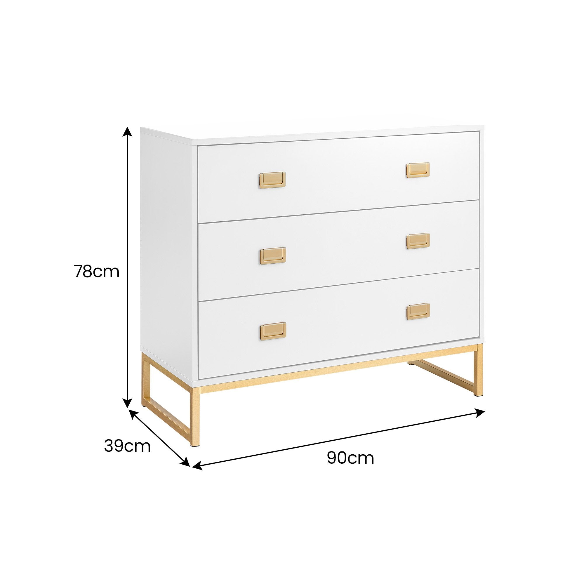 Amara Chest of Drawers Tallboy Dresser in White/Gold