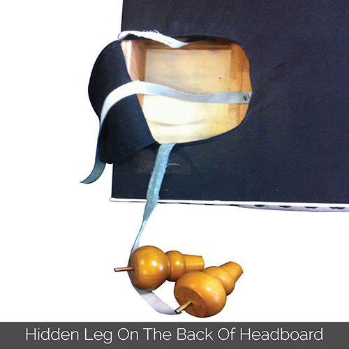 Hidden wooden legs and fabric straps on the back of King Size | Sean Headboard showing construction details