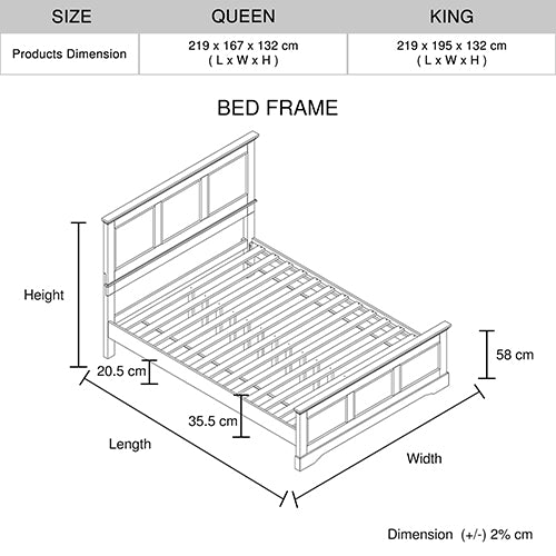 Spencer King Bed Frame in Solid Wood – Grey Finish