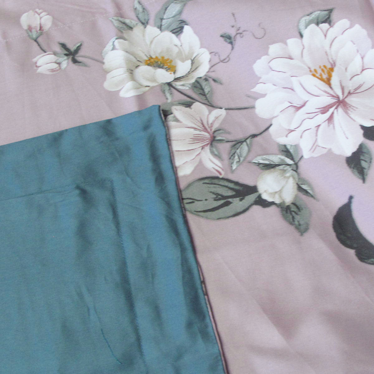 400TC Cotton Sateen Quilt Cover Set Grace Queen with floral print in soft pink and teal tones on bedding fabric