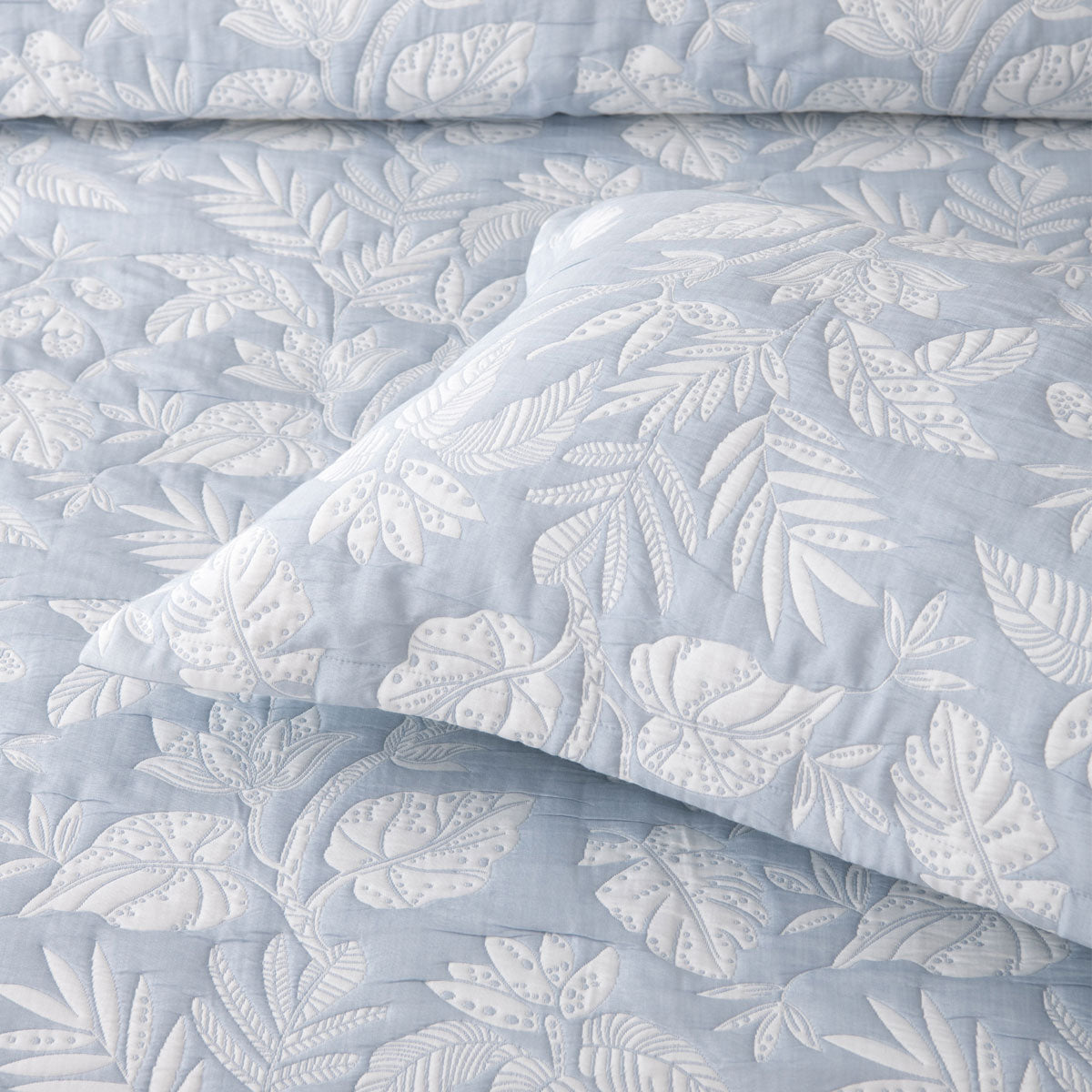 Bianca Laurieton Blue Jacquard Botanical Bedspread Set Queen