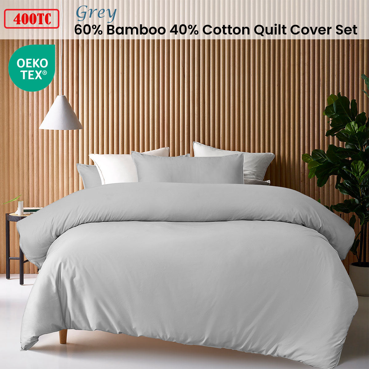 Grey 400TC Grey Bamboo Cotton Double Stitched Quilt Cover Set King