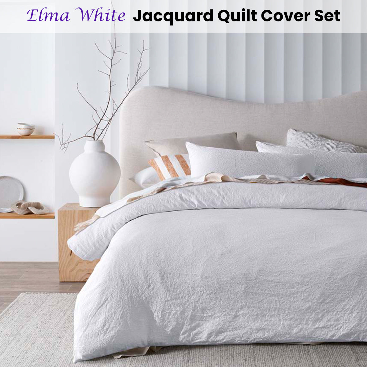 Elma White Jacquard Quilt Cover Set Queen