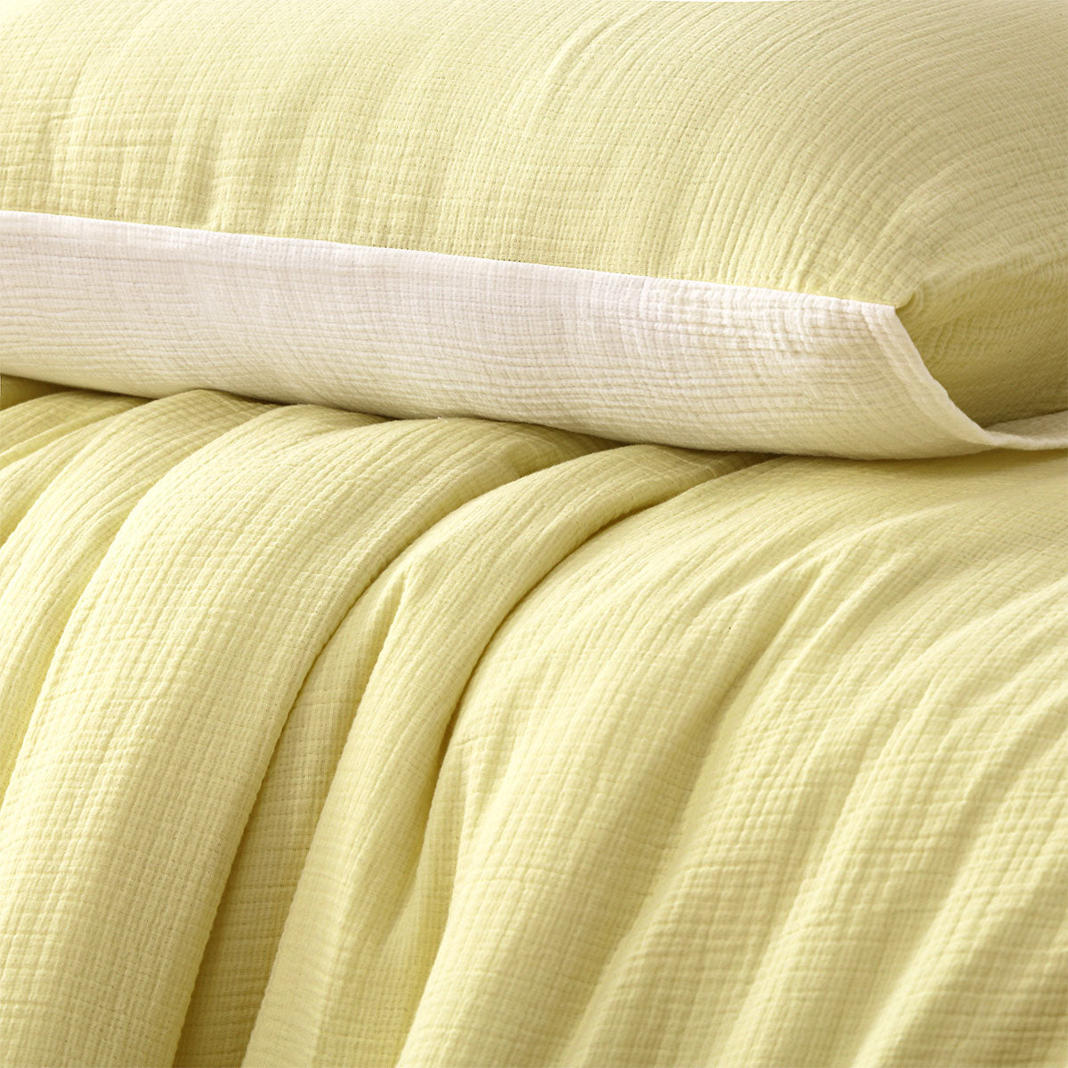 Vintage Design Homewares Hugo Reversible White Butter Cotton Gauze Quilt Cover Set Queen in soft textured cotton gauze fabric