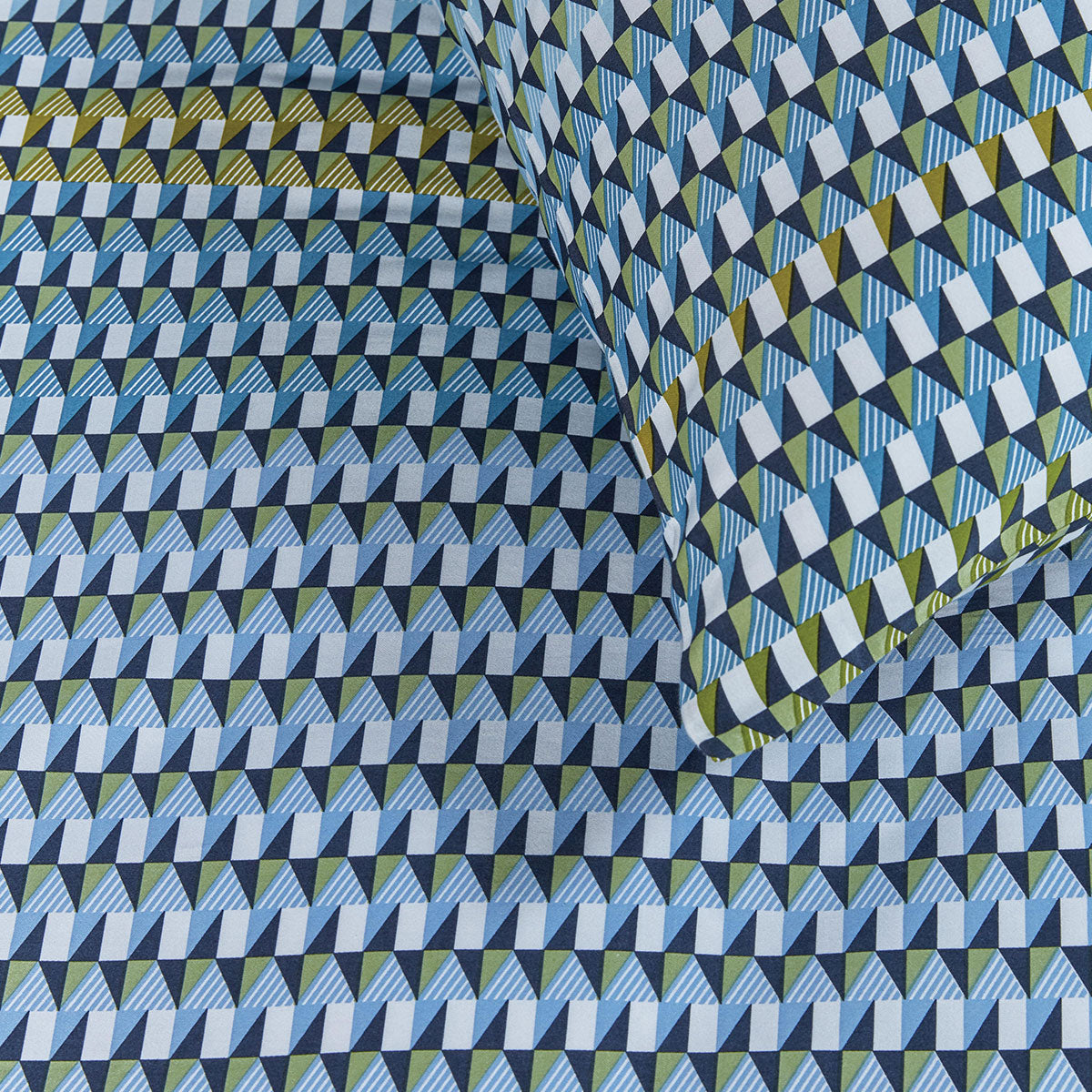 Bedding House Rhythm Blue Green Cotton Sateen Quilt Cover Set King with geometric retro print in blue, green, black, and white tones