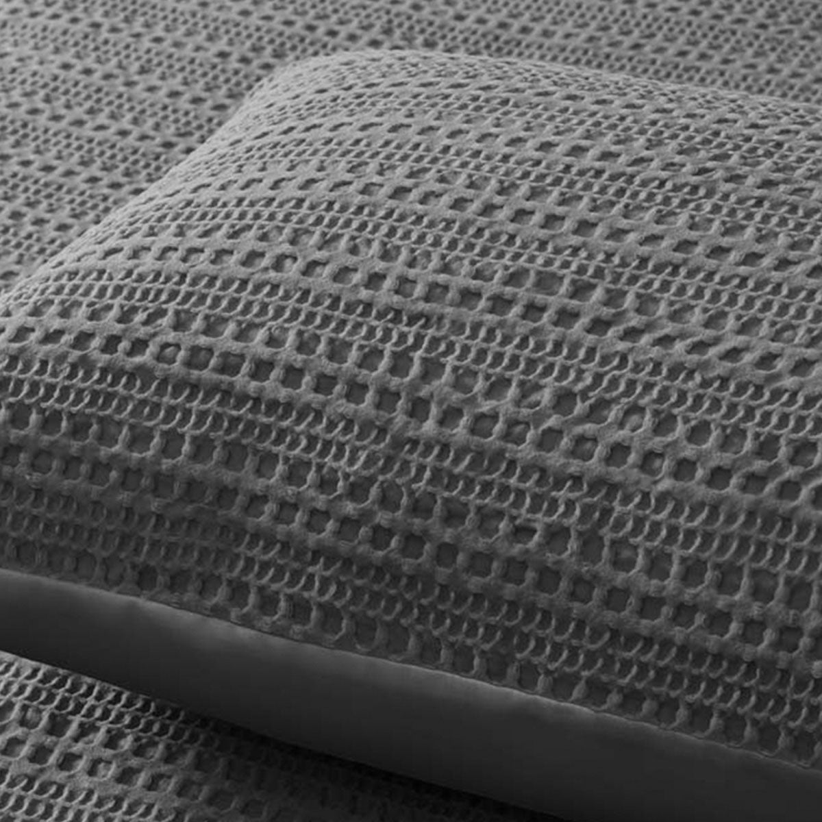 Soho Waffle Dark Grey Quilt Cover Set King featuring textured geometric waffle weave in dark grey for bedroom bedding.