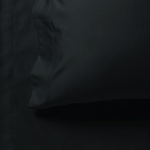 Close-up of 1000TC Ultra Soft Double Size Bed Black Flat & Fitted Sheet Set showing smooth, solid black microfibre fabric texture