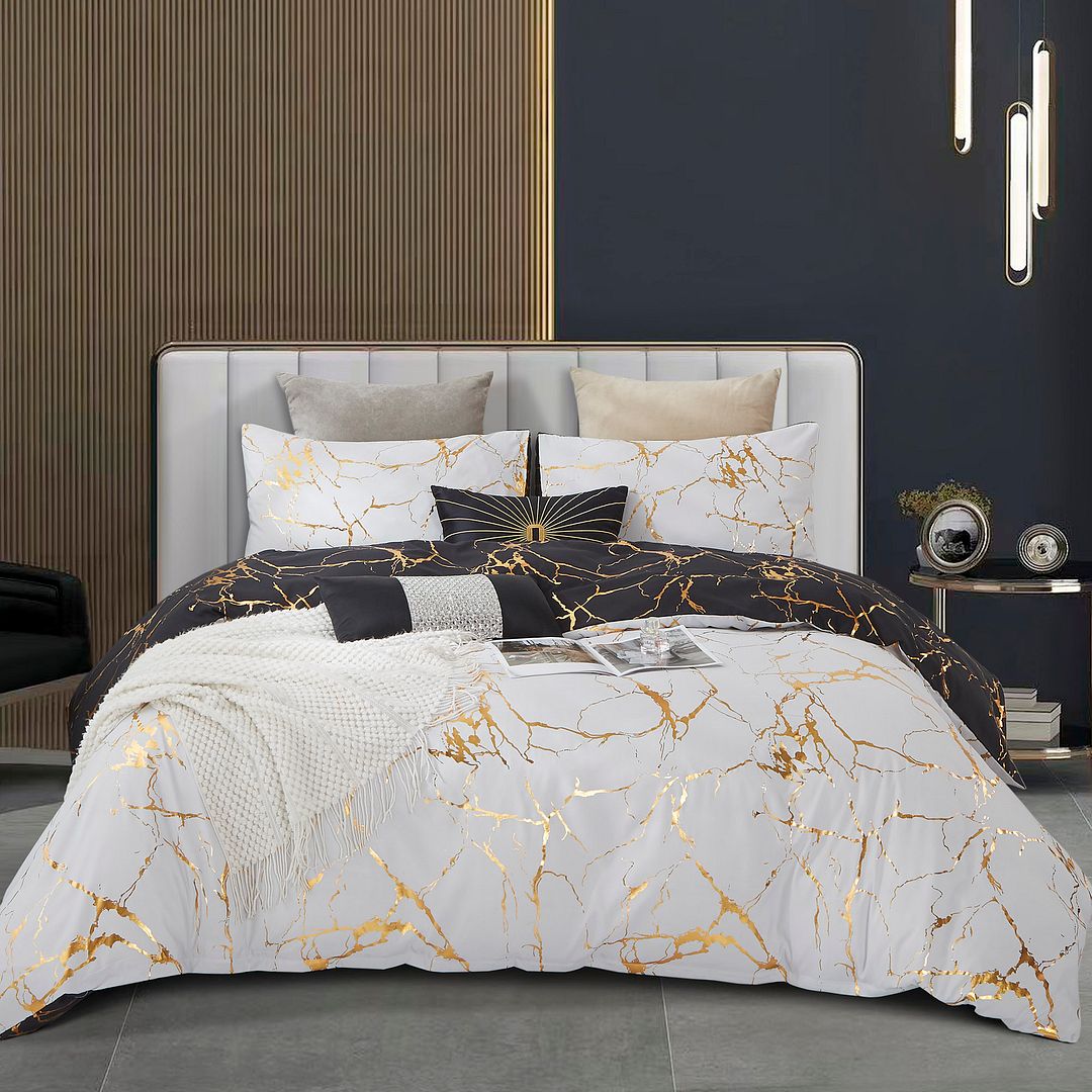 Reversible Design Super King Size Black Duvet Doona Quilt Cover Set