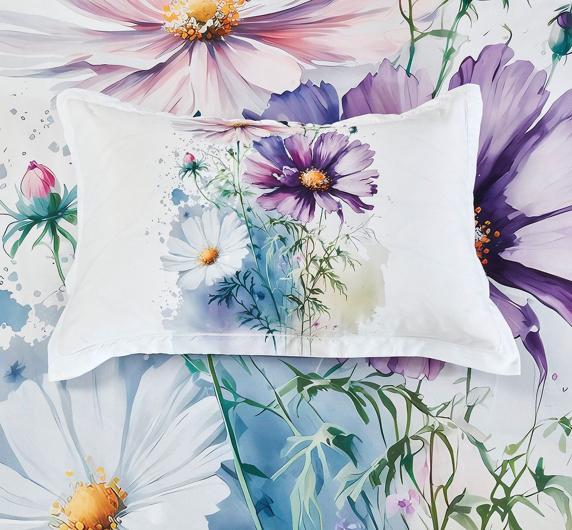 Marrea Floral Quilt Cover Set - King Size with detailed watercolor floral design on pillow and bedding by Bedzy