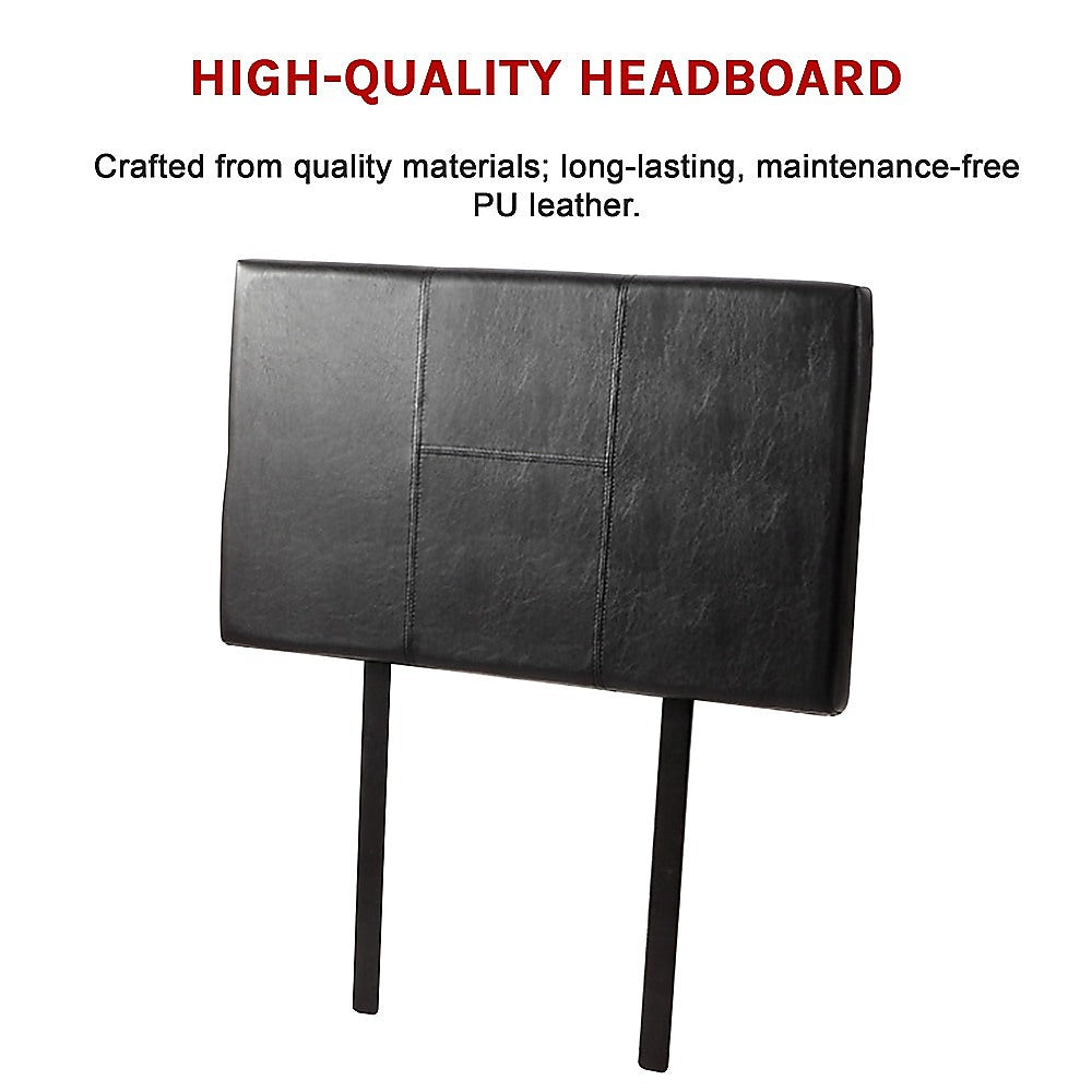 Single Size | Bed Headboard (Black) in sleek PU leather with designer stitching, ideal for stylish bedroom furniture.