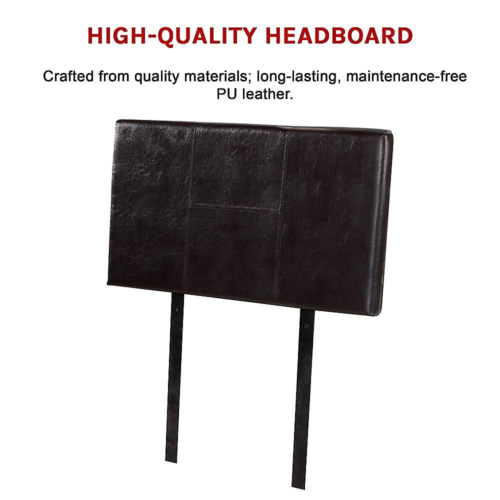 Single Size | Bed Headboard (Brown) in PU leather with stitched design, durable and maintenance-free for bedroom furniture by Bedzy.