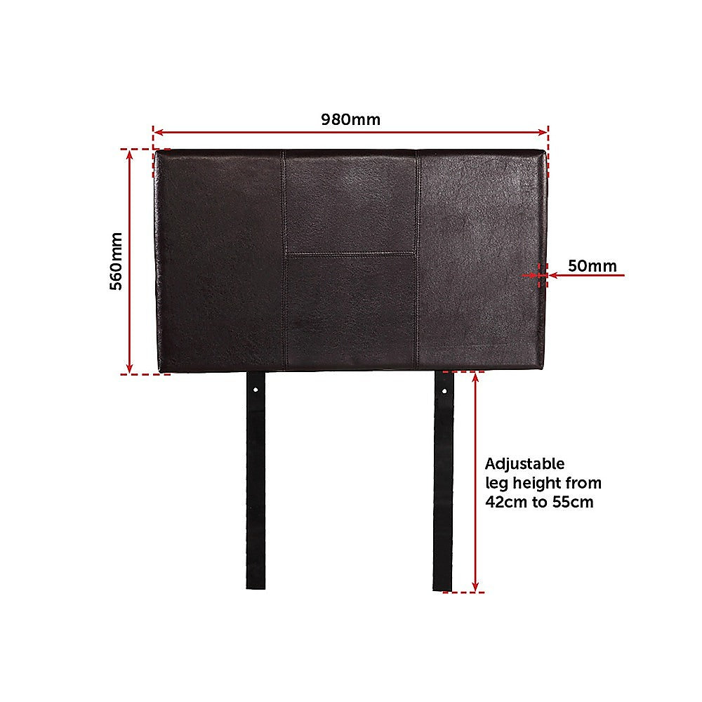 Single Size | Bed Headboard (Brown) with stitched leather design and adjustable leg height for bedroom furniture by Bedzy.