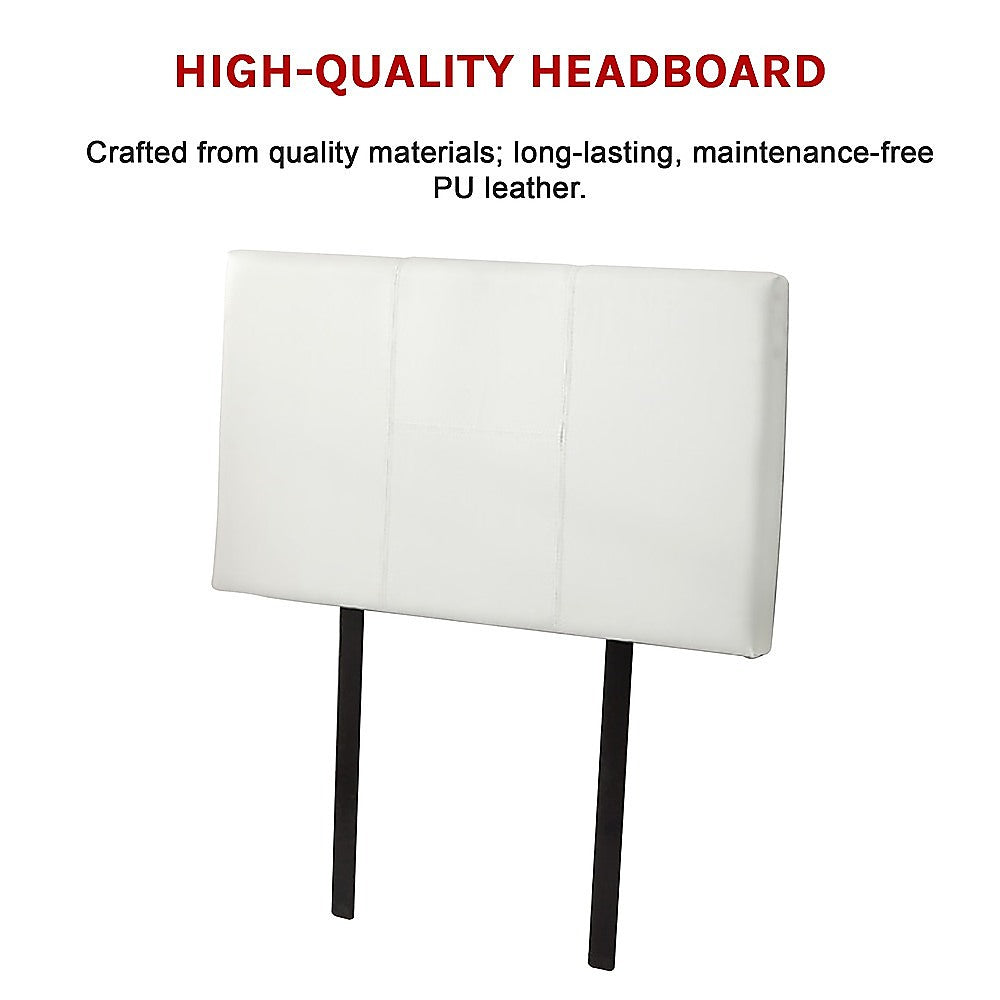 Single Size | Bed Headboard (White) in PU leather with stitched design, suitable for single bed and bedroom furniture by Bedzy