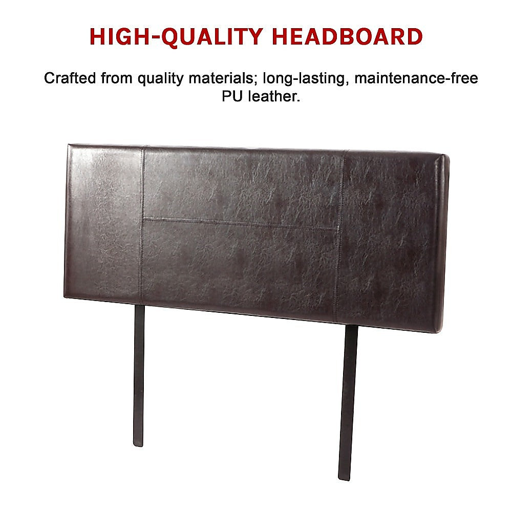 Double Size | PU Leather Bed Headboard Bedhead (Brown) with smooth, maintenance-free brown PU leather and sturdy support legs.