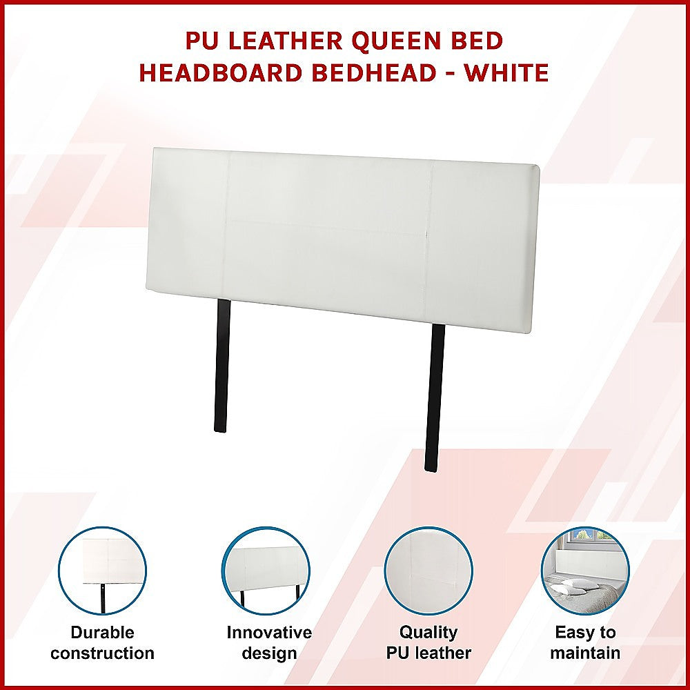 Queen Size | PU Leather Headboard Bedhead (White) with durable construction and quality PU leather for modern bedroom furniture.