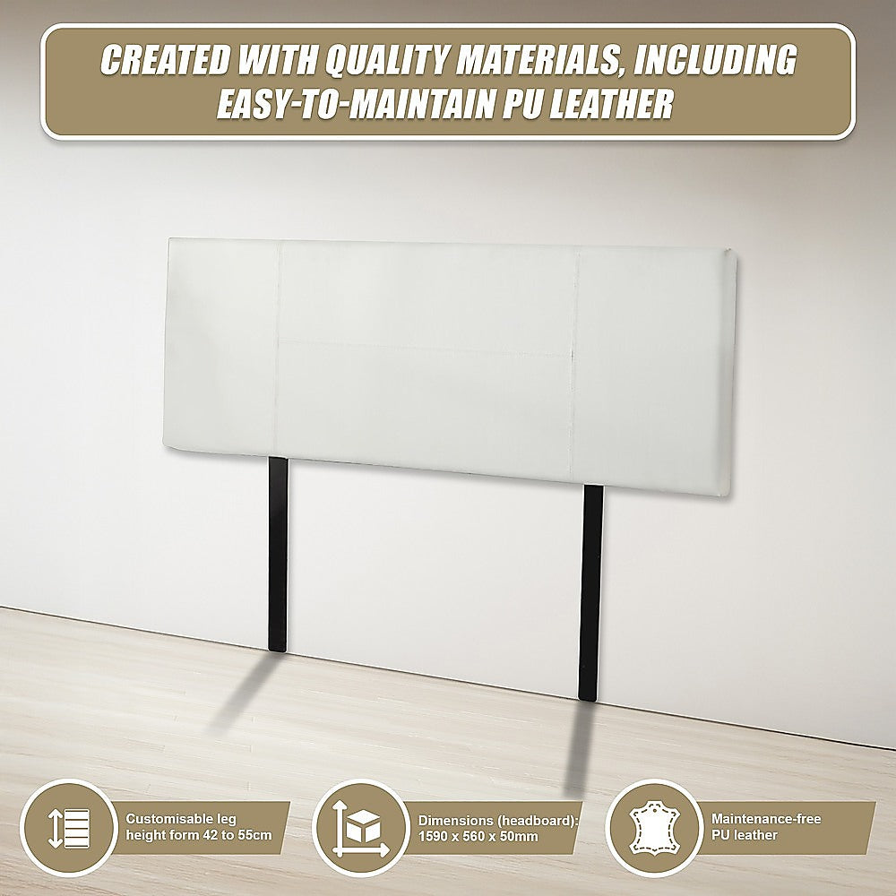 Queen Size | PU Leather Headboard Bedhead (White) with easy-maintain PU leather and adjustable leg height.