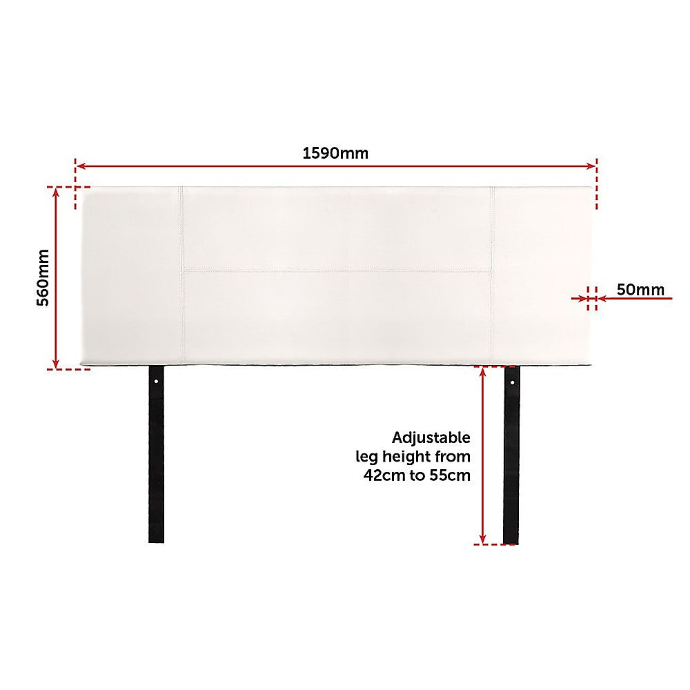 Queen Size | PU Leather Headboard Bedhead (White) with stitched panels and adjustable leg height for bedroom furniture by Bedzy