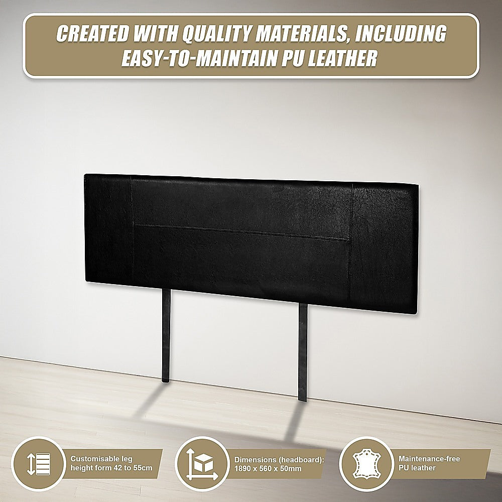 King Size | PU Leather Bed Headboard (Black) with easy-to-maintain material, customizable leg height, and sleek design