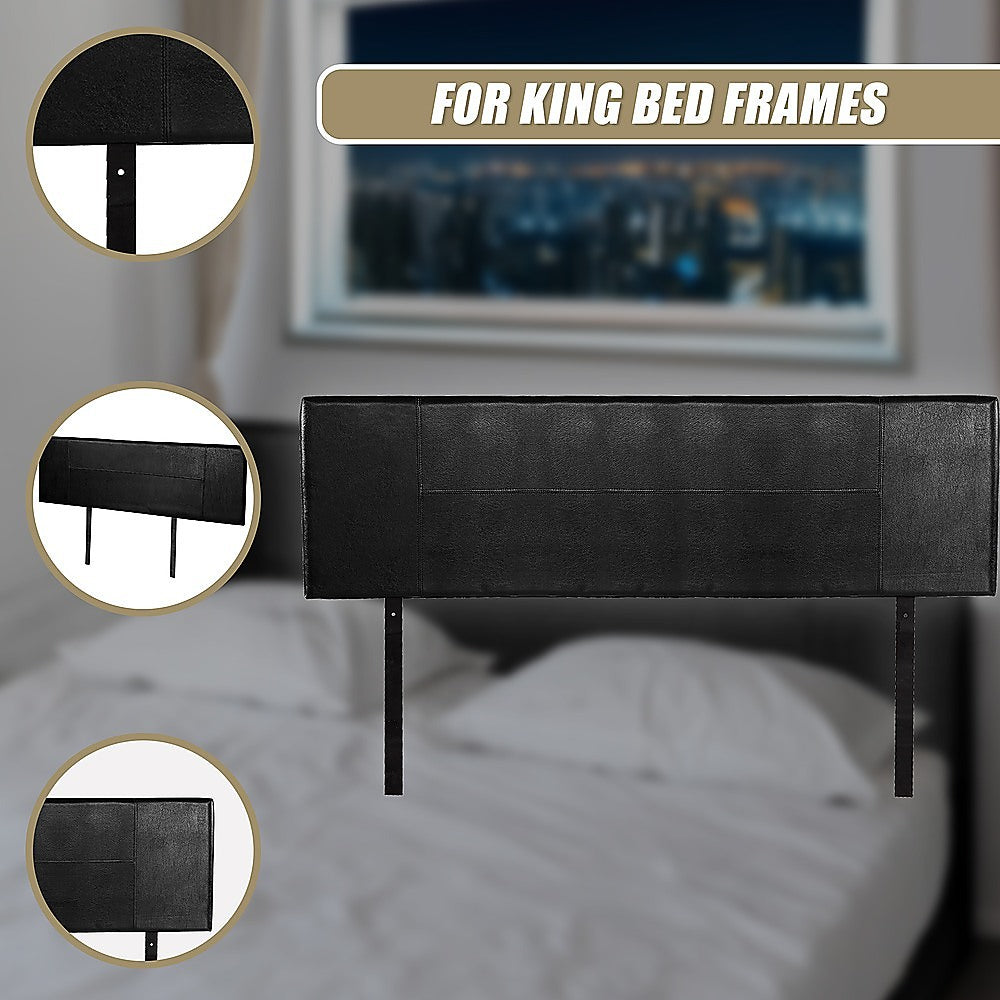 King Size | PU Leather Bed Headboard (Black) with stitched design, metal legs, and smooth upholstered finish for bedroom furniture.