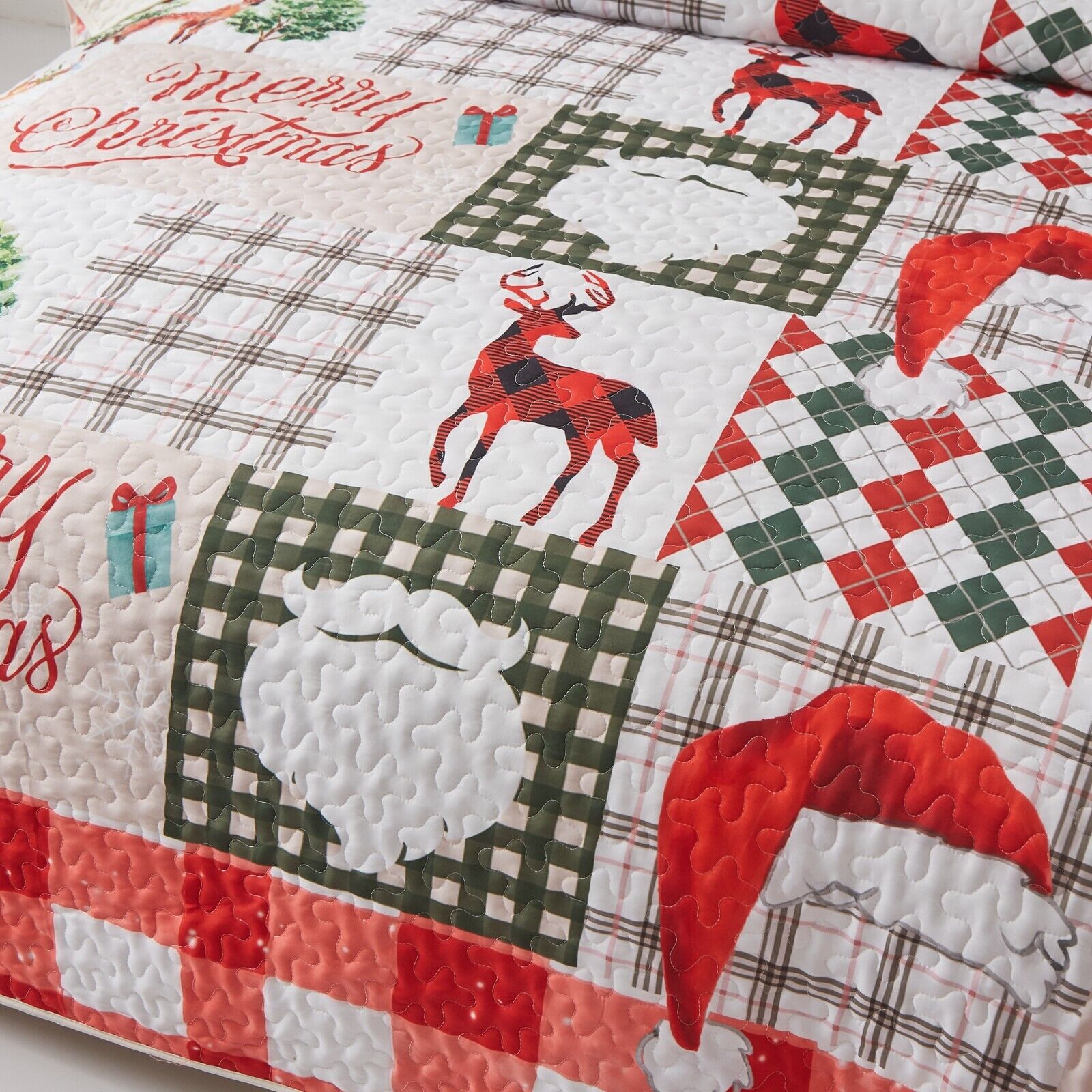Ethereal christmas Dreamy Lightweight 3 Pc Bedspread & Pillow Cover Set with festive patterns on a cozy bedspread