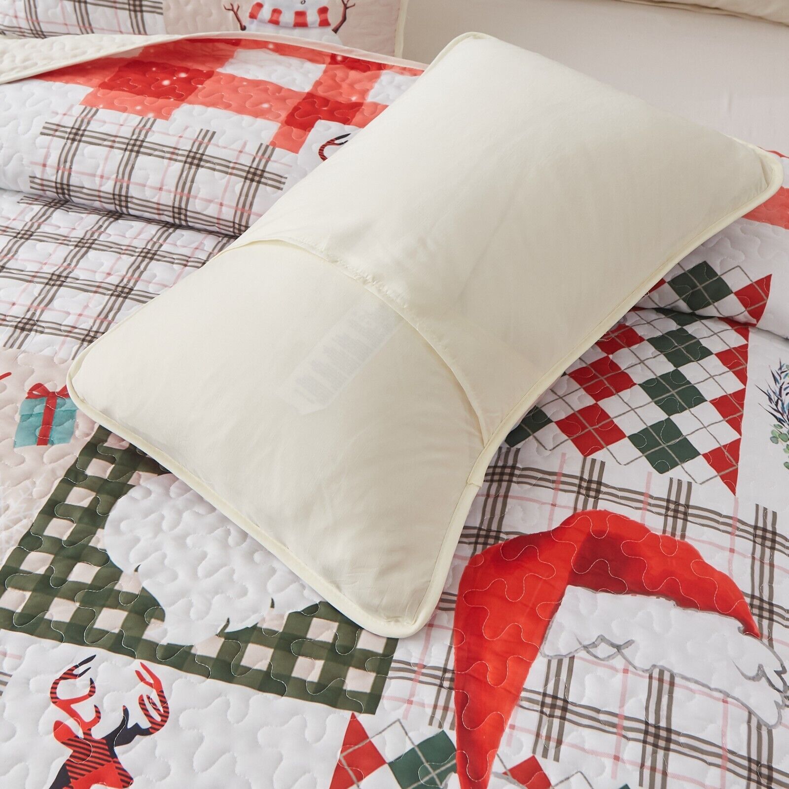 Ethereal christmas Dreamy Lightweight 3 Pc Bedspread & Pillow Cover Set with festive holiday patterns and light cream pillow cover