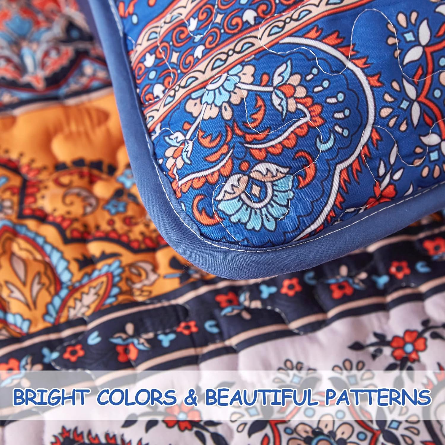 Close-up of vibrant patterned fabric from Exquisite Delicate Floral Classic 3 Pc XL Bedspread & Pillow Cover Set by Bedzy