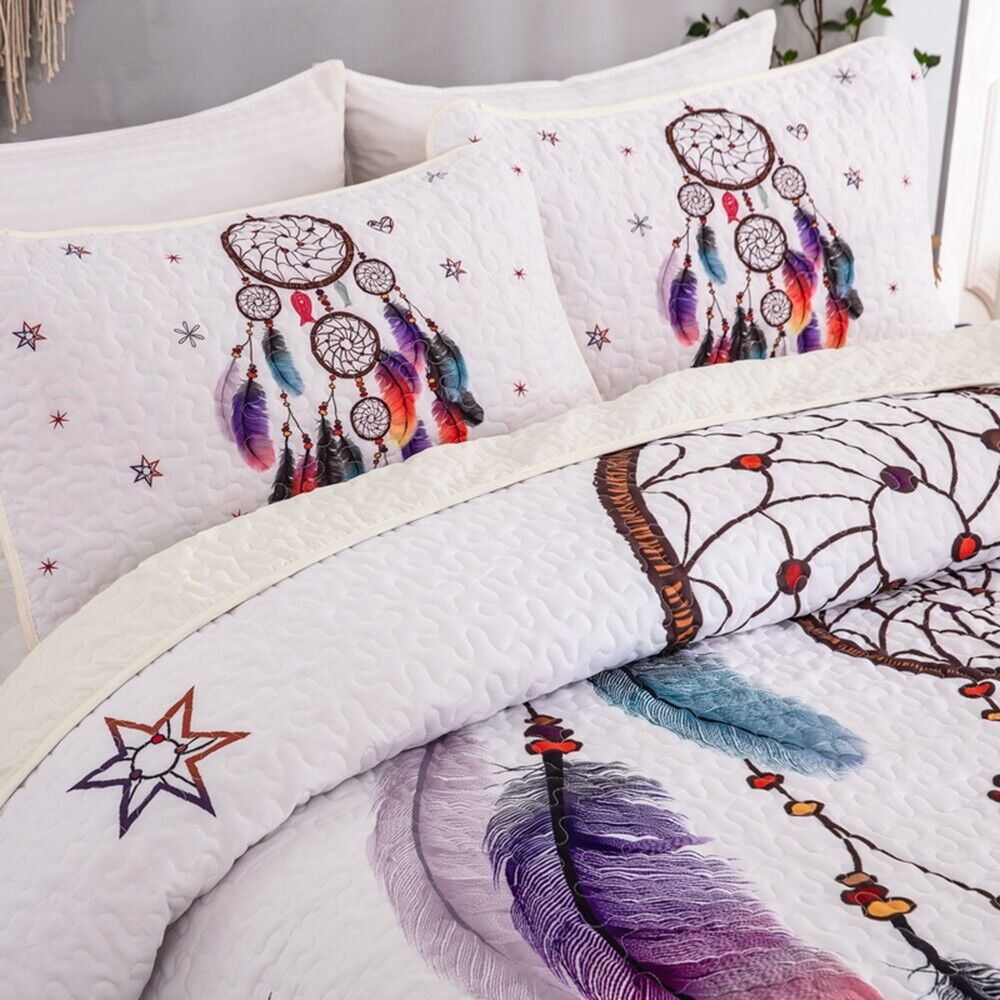 Radiant dreamcatcher white cultural 3 Pc Bedspread & Pillow Cover Set