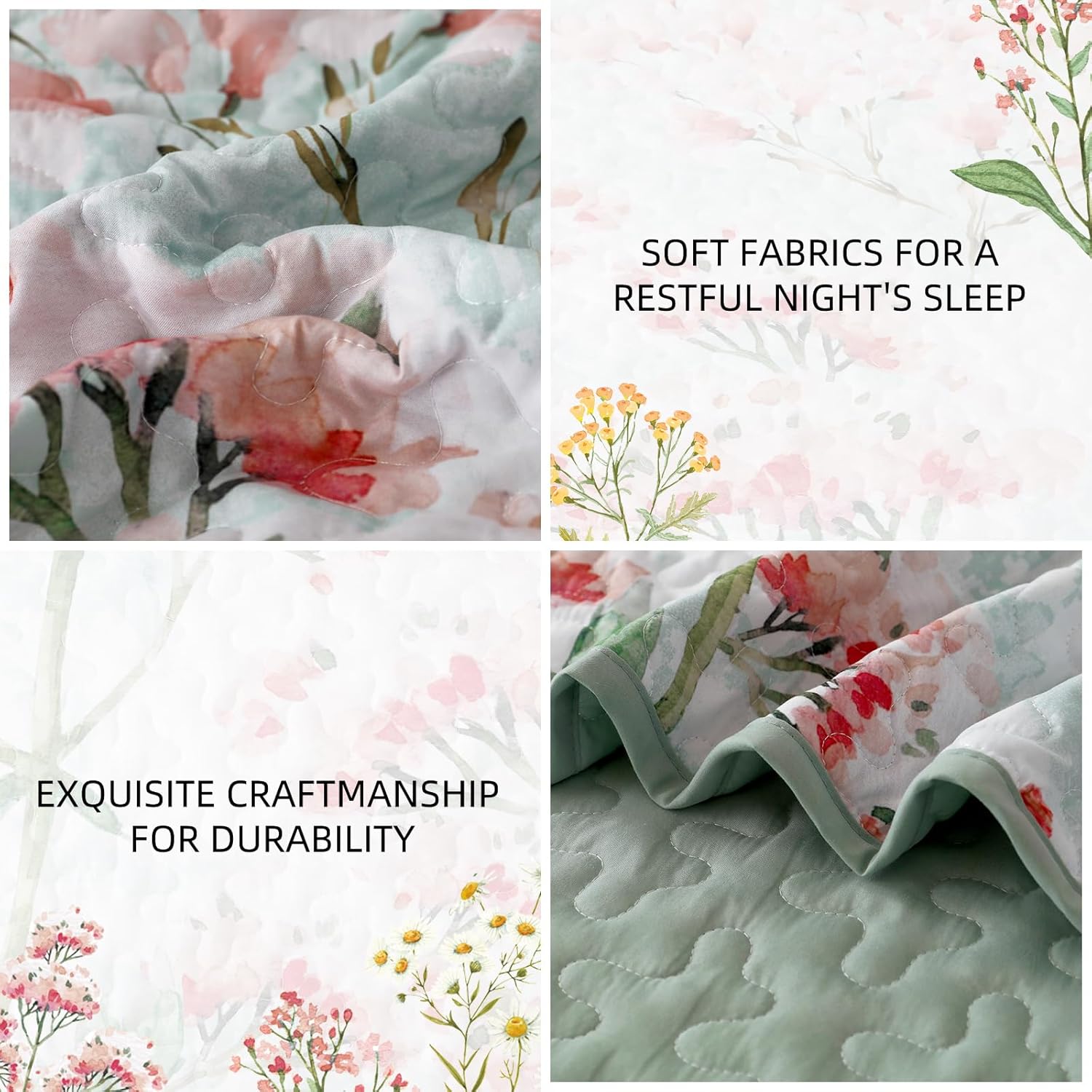 Close-up details of Opulent Sapphire bloom classy 3 Pc Bedspread & Pillow Cover Set showing soft fabrics and quilting craftsmanship.