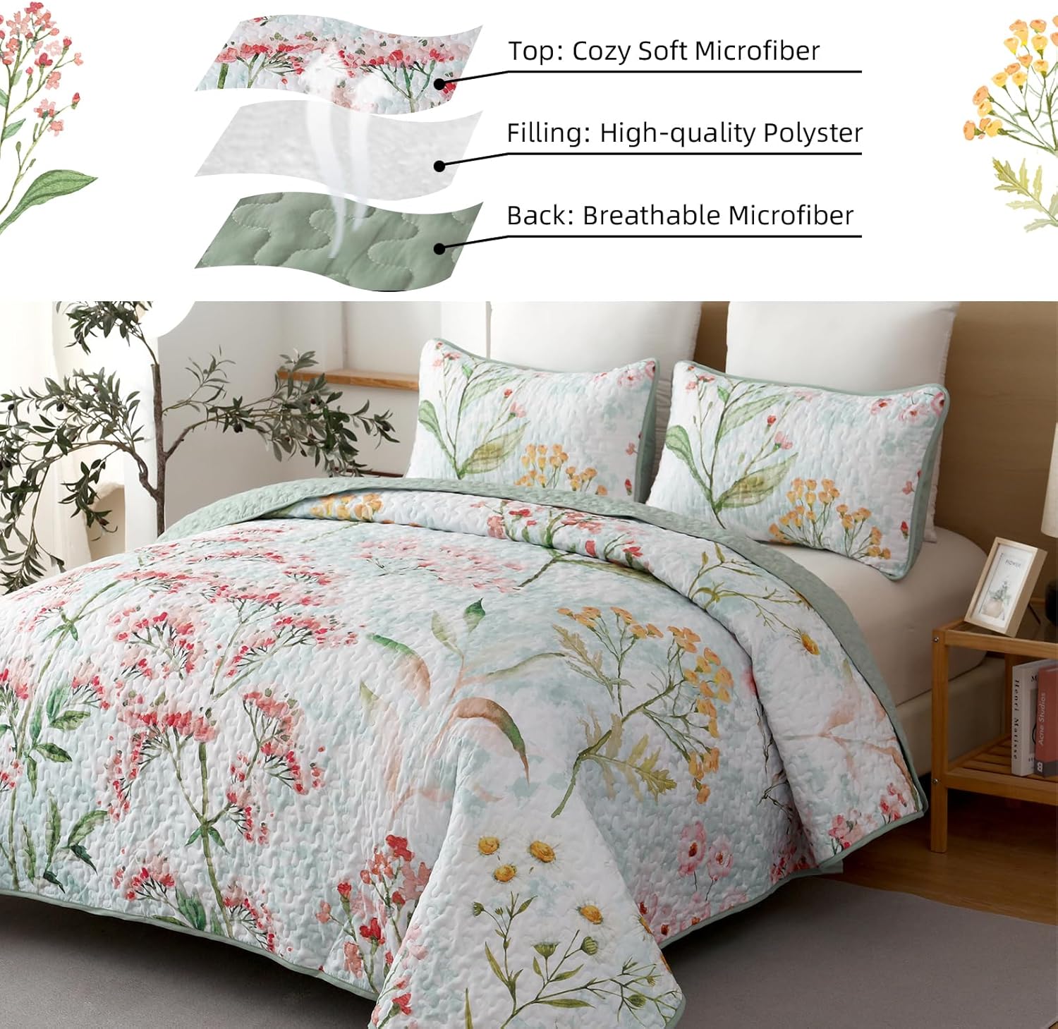 Opulent Sapphire bloom classy 3 Pc Bedspread & Pillow Cover Set with floral microfiber quilt and matching pillow covers on bedzy bed