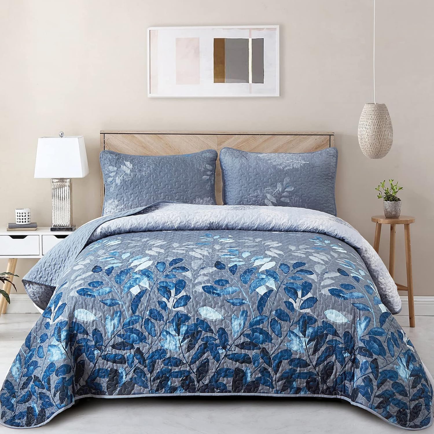 Tranquil Zen Garden Floral 3 Pc Bedspread & Pillow Cover Set