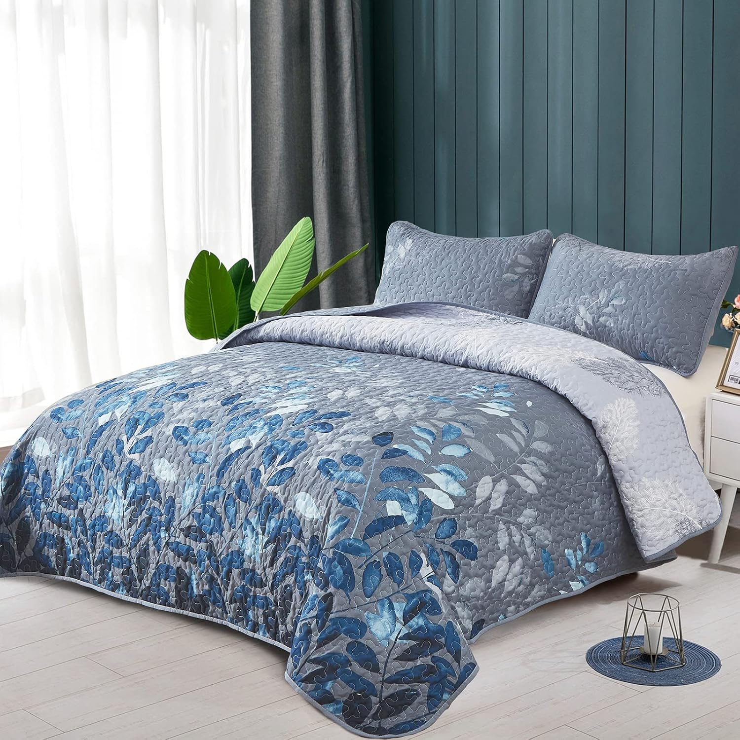 Tranquil Zen Garden Floral 3 Pc Bedspread & Pillow Cover Set