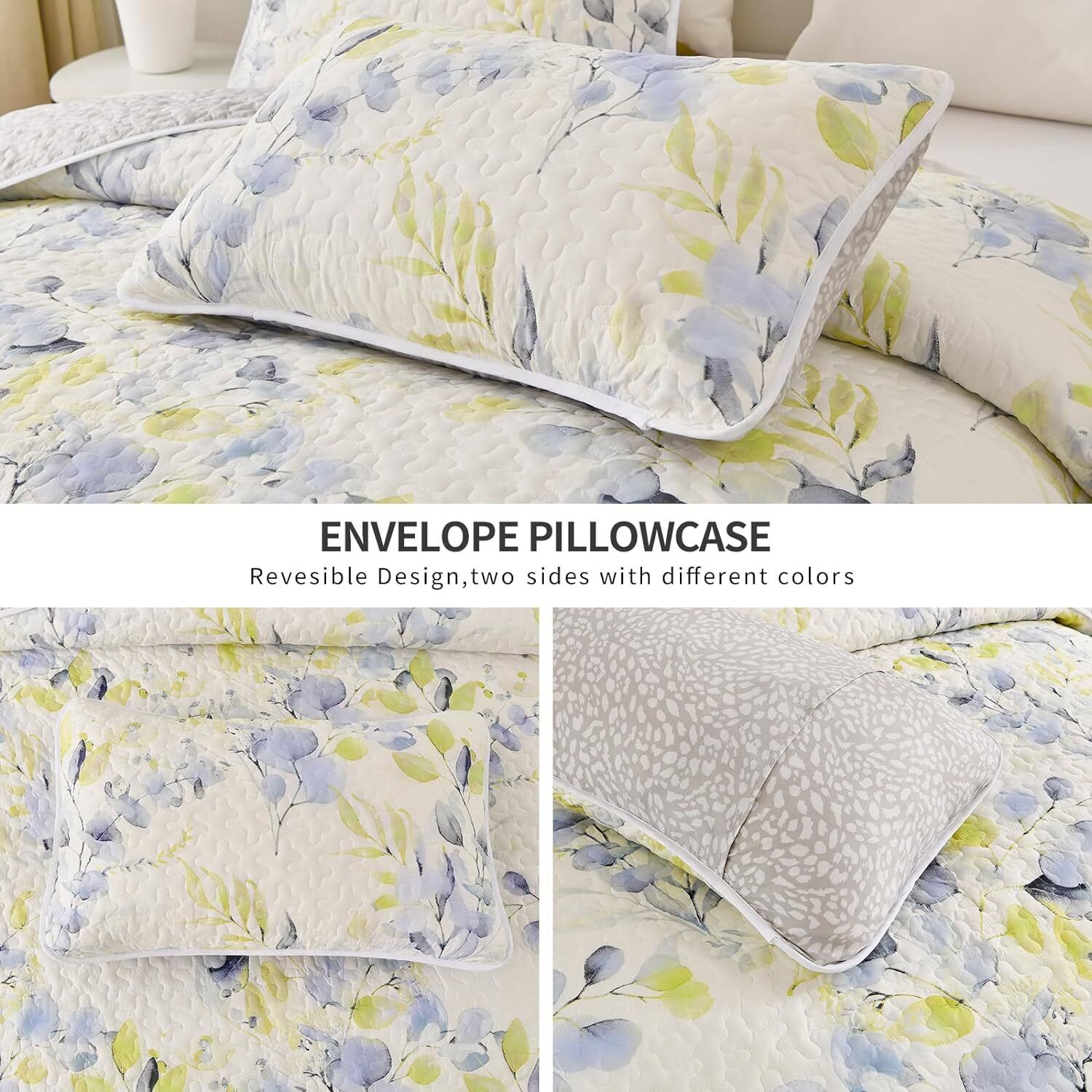 Regal Orchid Bloom 3 Pc Bedspread & Pillow Cover Set with reversible floral and patterned design in soft pastel colors