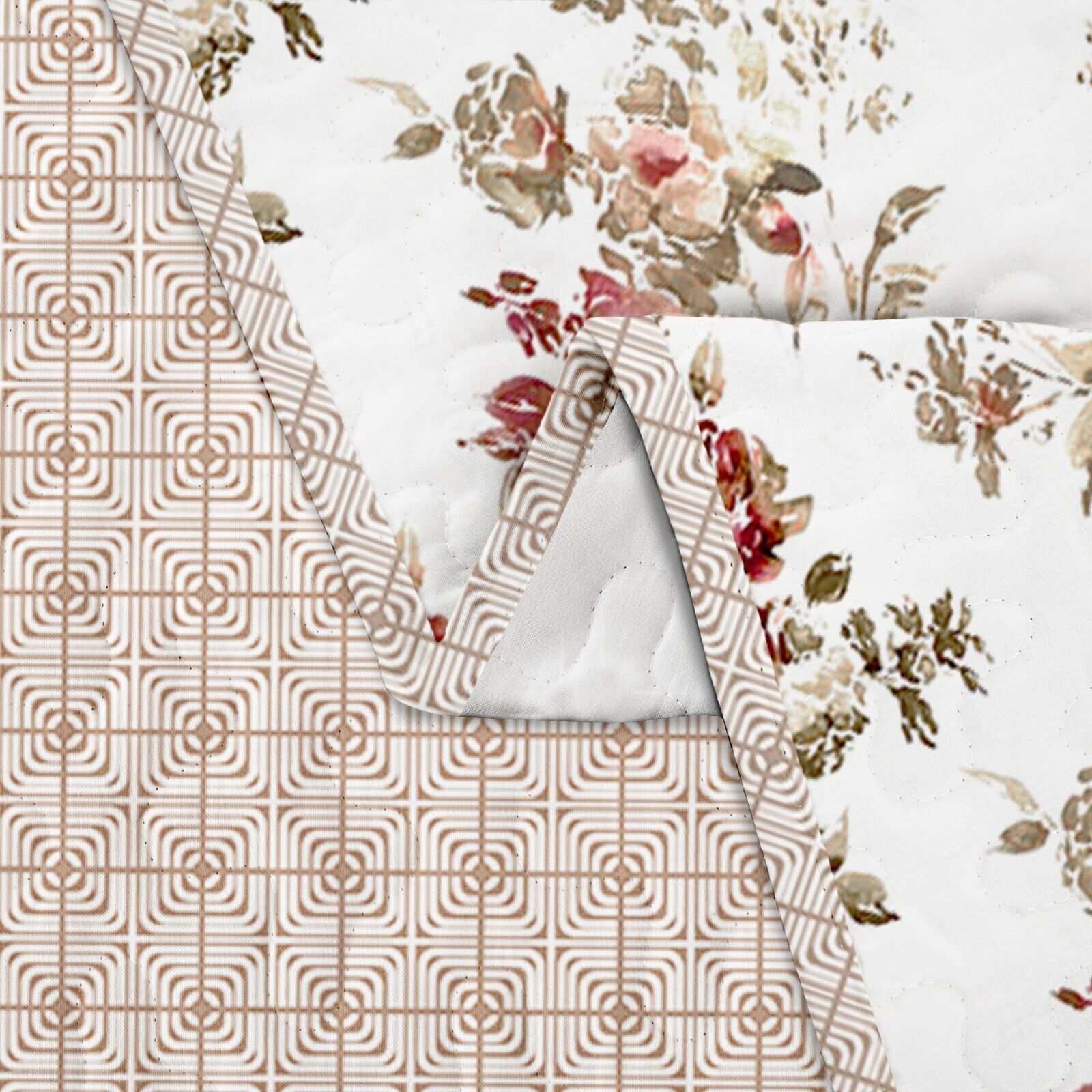 Crimson Dahlia Garden Plush 3 Pc Bedspread & Pillow Cover Set with floral and geometric reversible quilt design for bedroom furniture