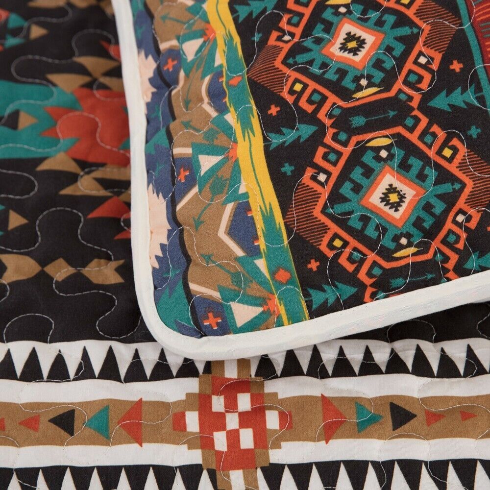Wow elegent Sunset Daisy 3 Pc Bedspread & Pillow Cover Set with colorful geometric and tribal patterns on fabric