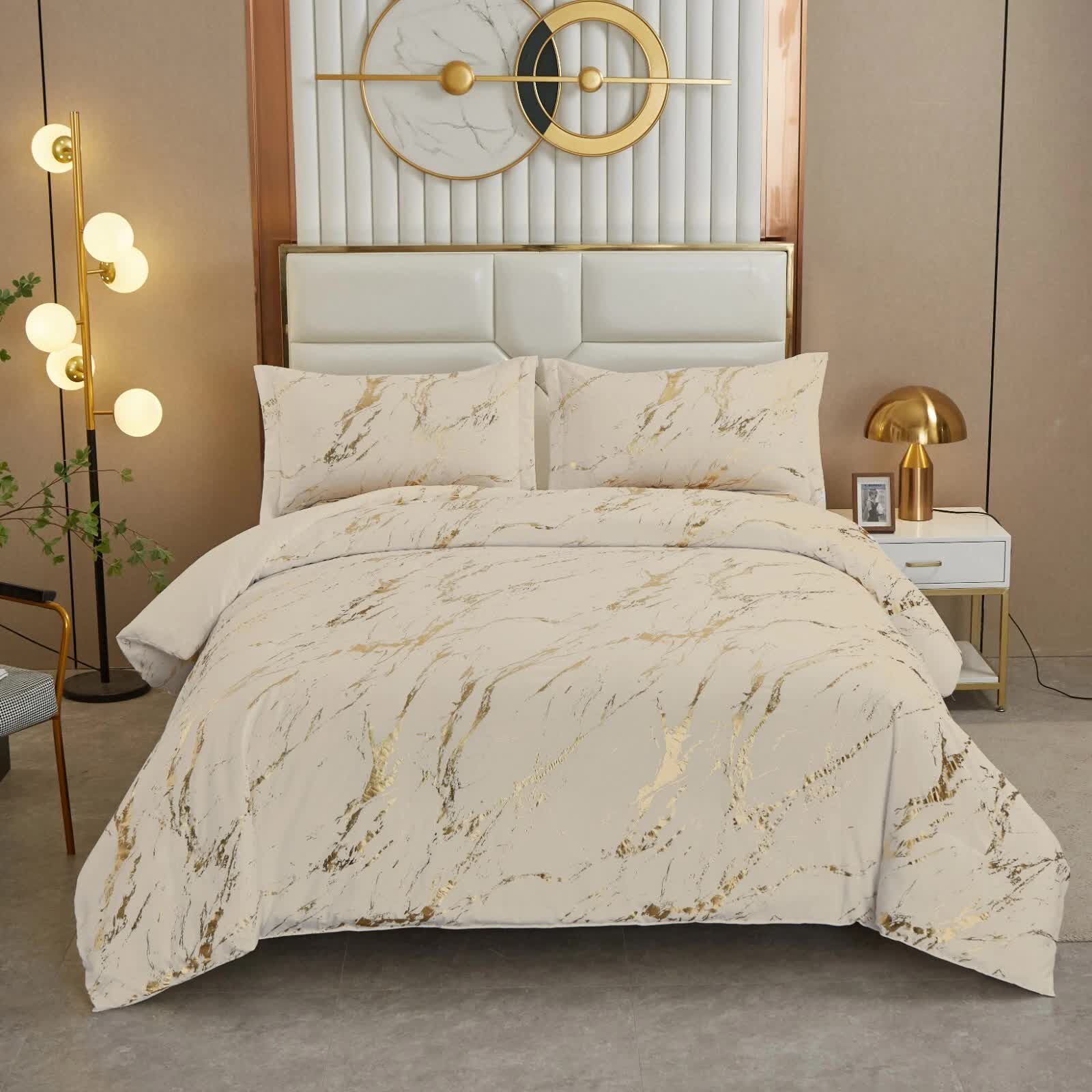 Coastal Drift apricot Comforter Bundle – Breezy 3‑Piece Bedding set with marble pattern on a modern bed in a stylish bedroom setting