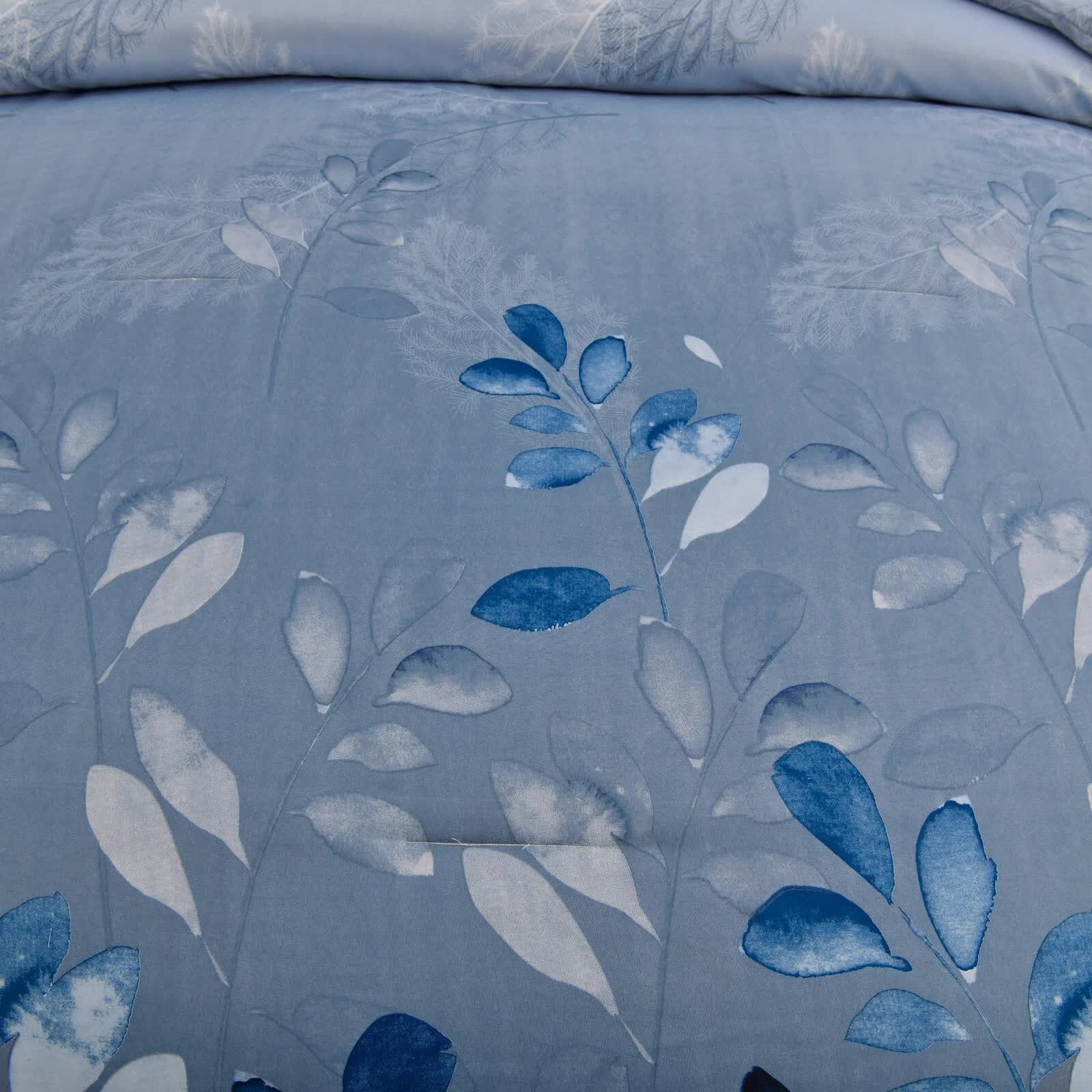 GlowUp Bedroom Comforter – 3‑Piece Insta‑Aesthetic Set with blue botanical pattern on lightweight breathable fabric