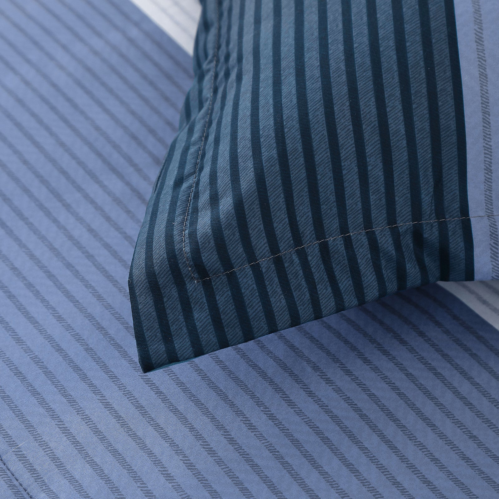 Navy Blue Comforter Set, King Size, Striped 3-Piece Bedding Collection with contrasted dark and light blue striped patterns