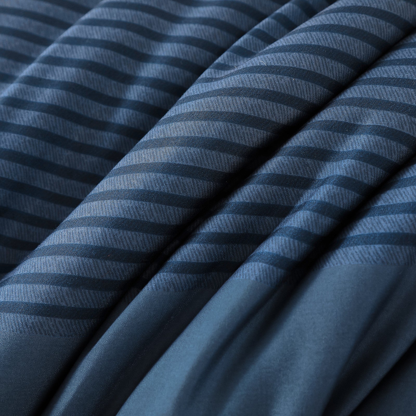 Close-up of striped fabric texture on Navy Blue Comforter Set, King Size, Striped 3-Piece Bedding Collection by Bedzy