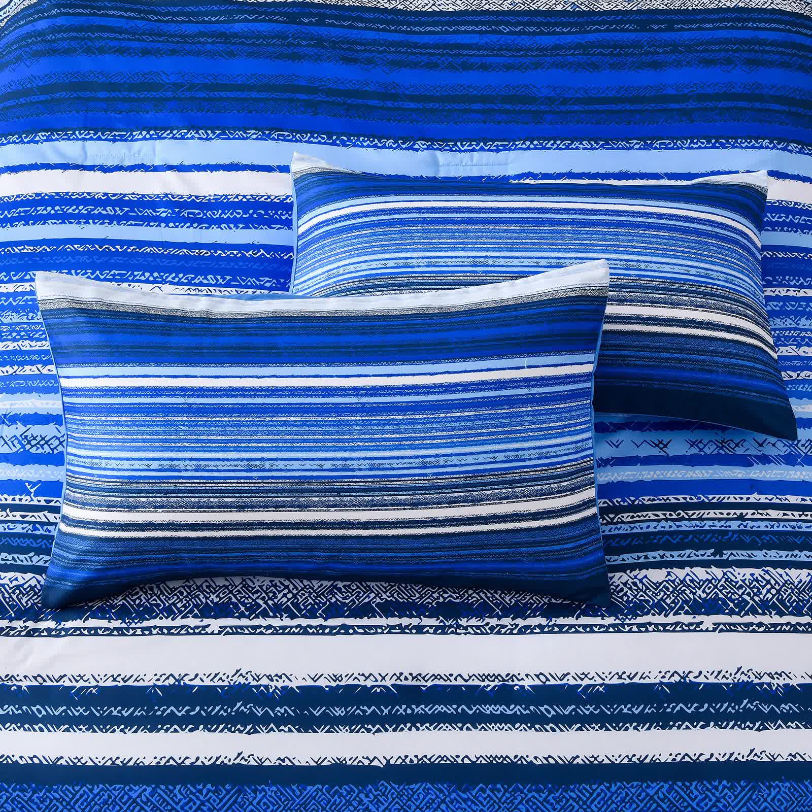 Nordic Calm stripes Blue 3‑Piece Comforter Set – Scandi Chic Vibes with blue and white striped bedding and matching pillows