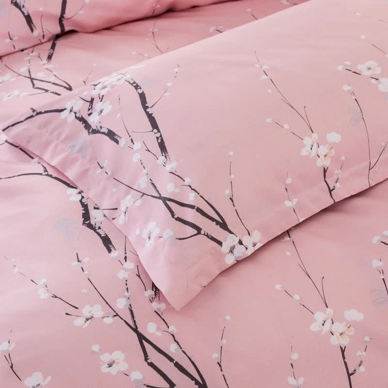 Warm Haven Marbled Bedding – 3‑Piece Comforter & Sham Set in pink with delicate floral branch pattern for bedroom furniture.