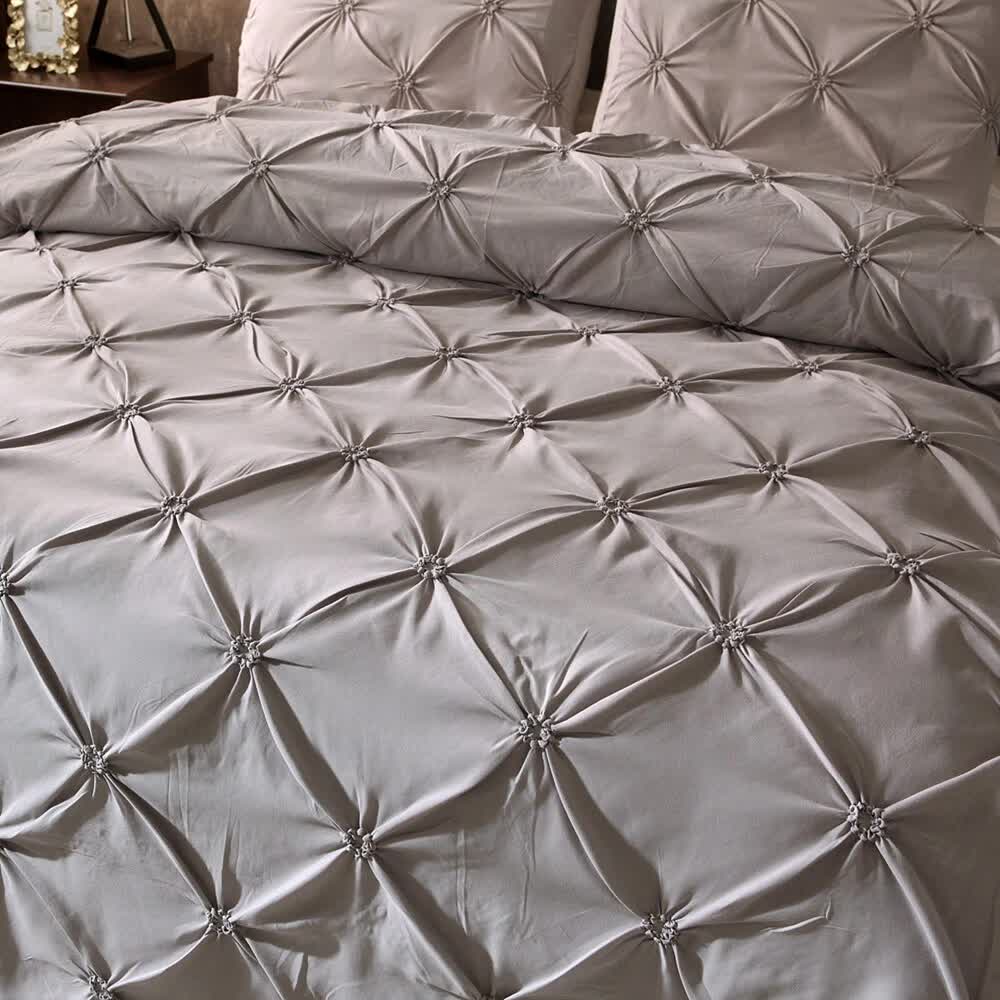 Chill Vibe Bedding Set – 3‑Piece Comforter with Pillow Shams in gray with textured tufted design on bed in bedroom setting