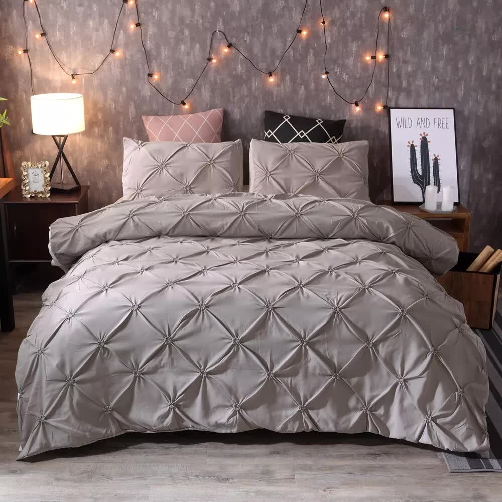 Chill Vibe Bedding Set – 3‑Piece Comforter with Pillow Shams in taupe with textured diamond pattern on bed in cozy bedroom setting
