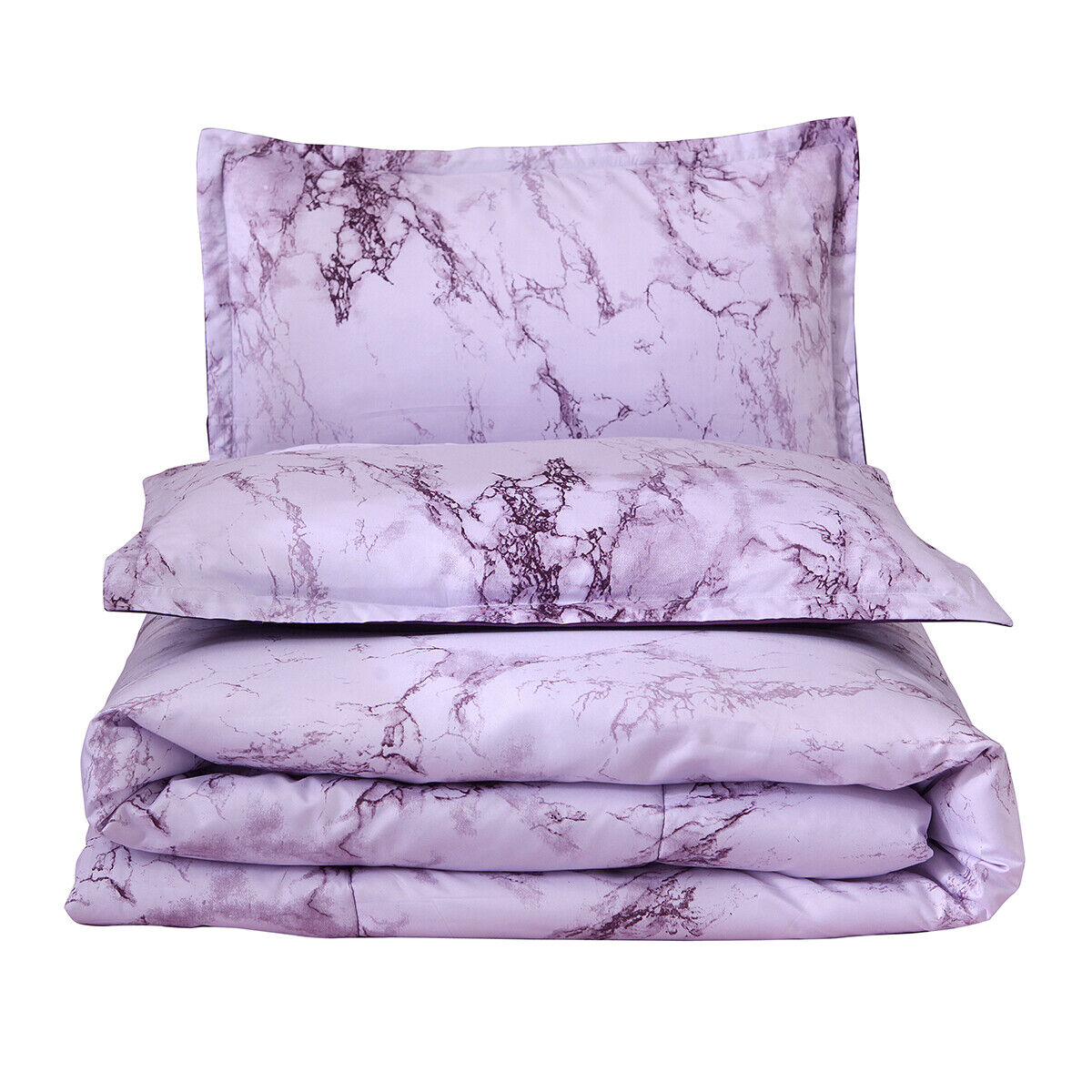 Ethereal Pastel Dreamy Lightweight 3 Pc Comforter & Pillow Cover Set in soft pastel with marble pattern, folded on white background