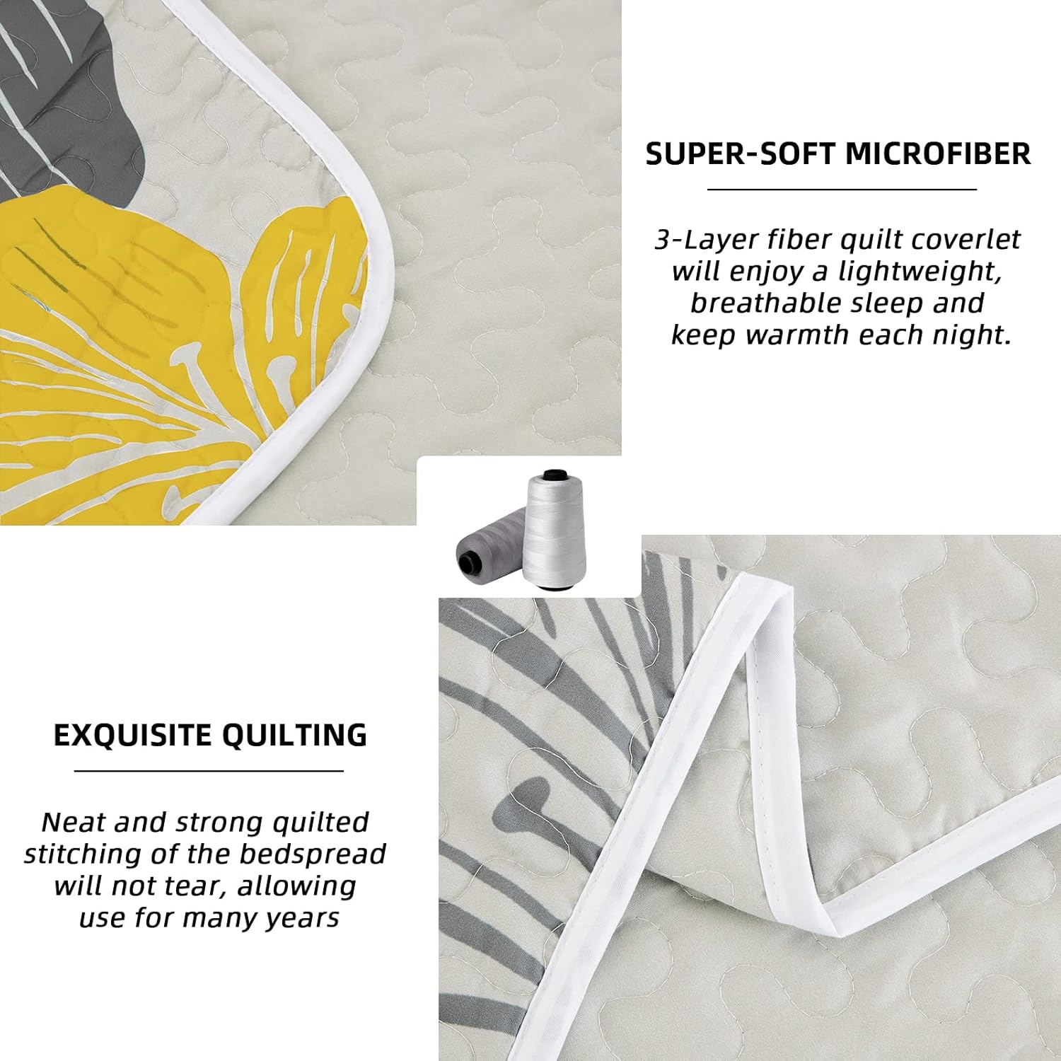 Close-up of Delicate Quilted Coverlet and Pillowcases Set: Soft Touch for a Restful Night - Queen size with microfiber fabric and detailed stitching