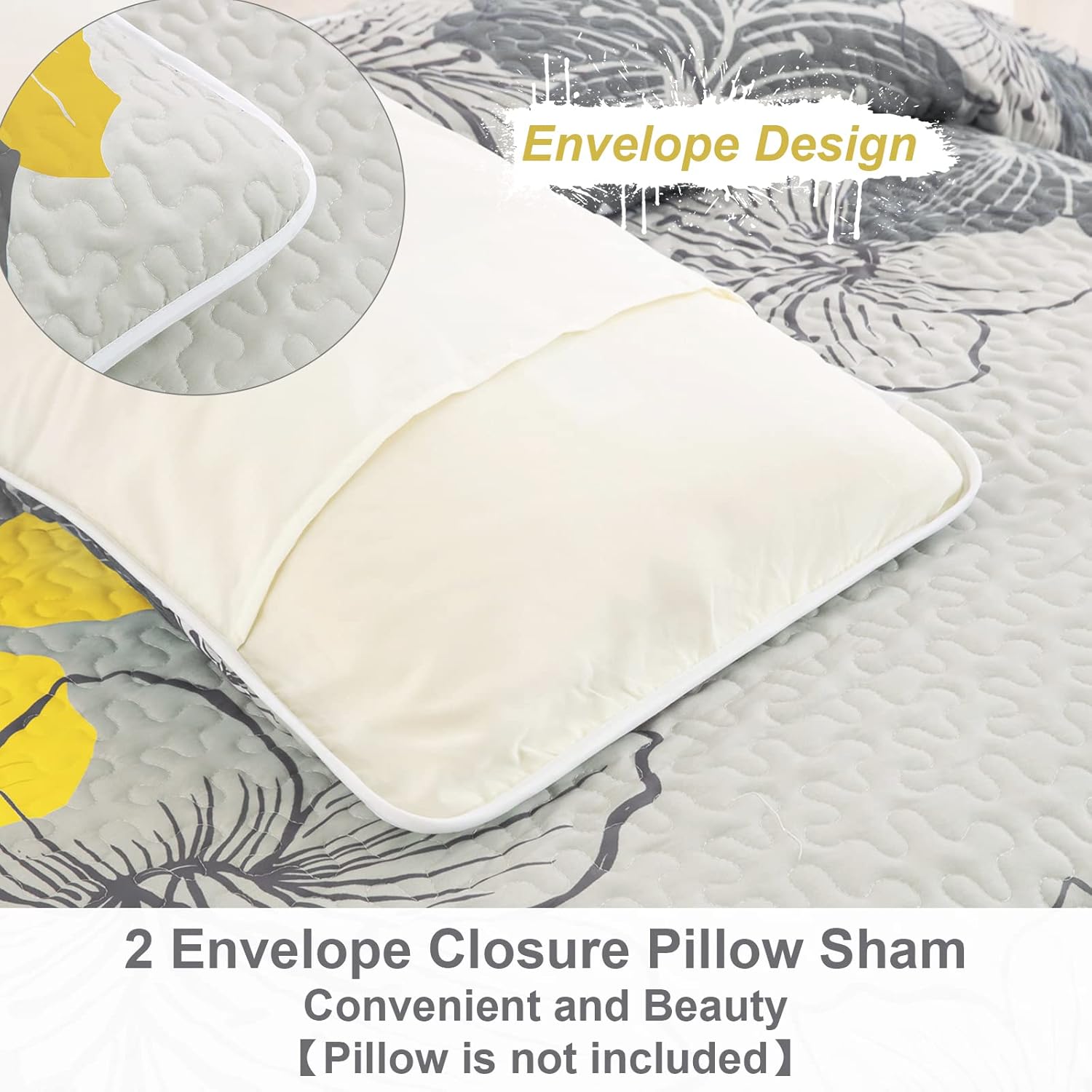 Delicate Quilted Coverlet and Pillowcases Set: Soft Touch for a Restful Night - Queen size with envelope closure pillow sham detail