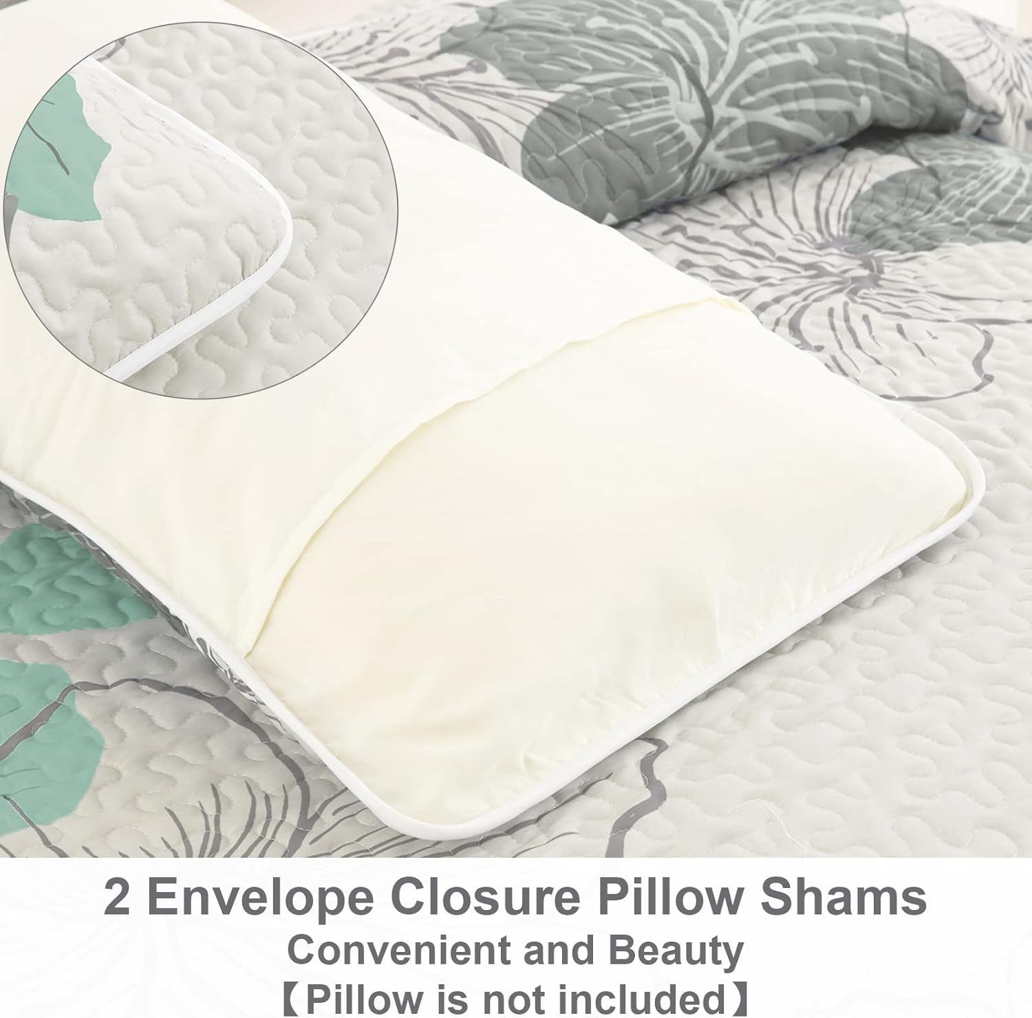 Radiant Quilted Coverlet and Pillowcases Set: Envelop Your Bed in Elegance - Queen size showing pillow shams on floral quilted bedspread