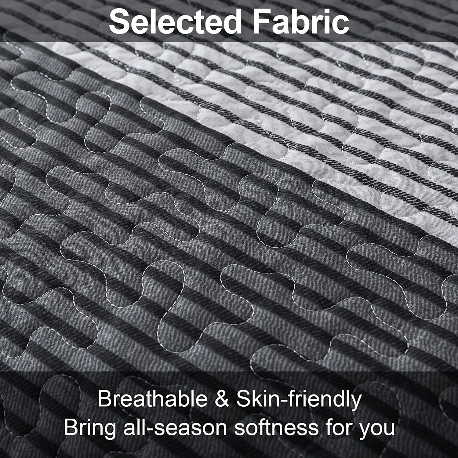 Detailed Quilted Bedspread and Pillowcases Set: A Signature of Quality and Style - Queen size with breathable, skin-friendly fabric close-up