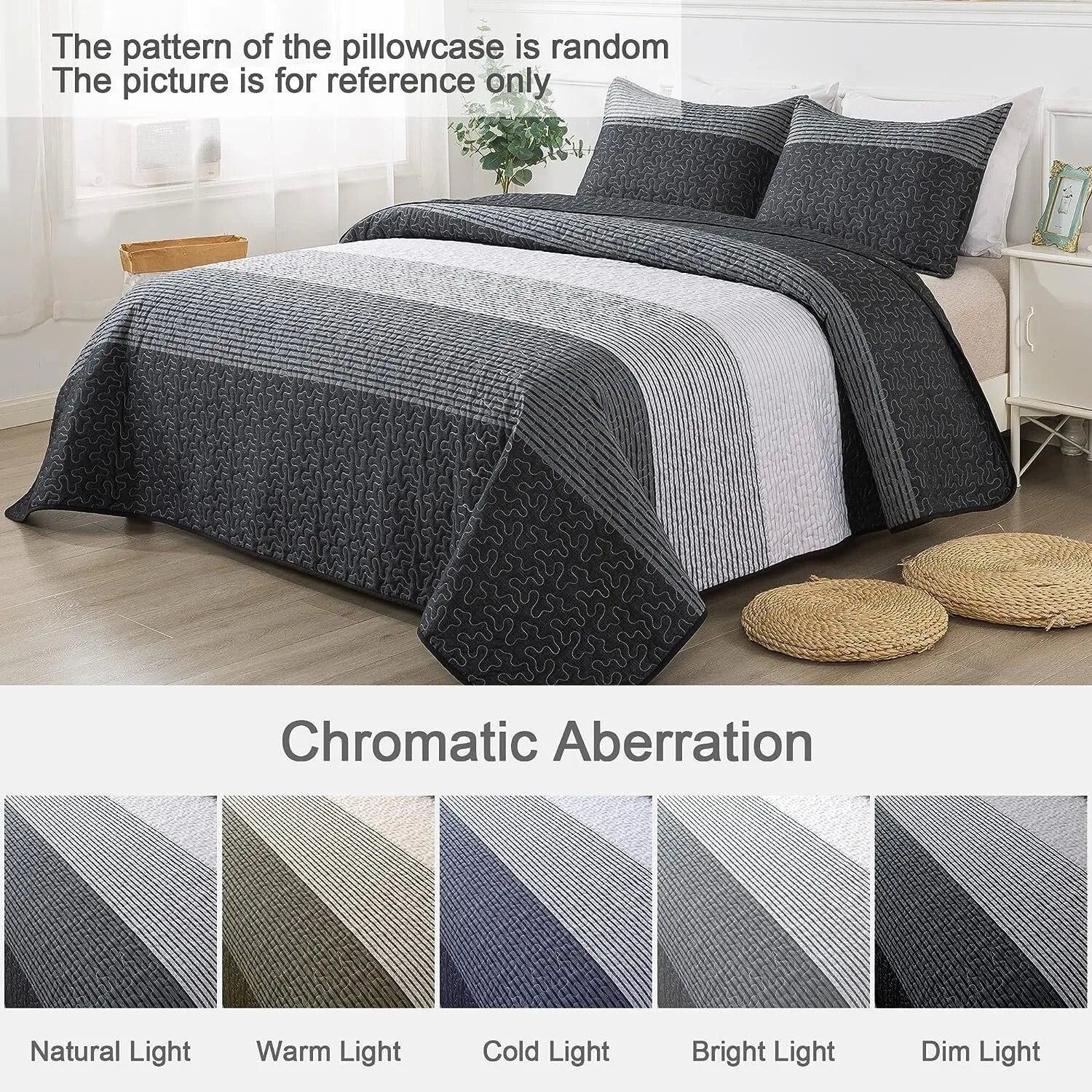 Detailed Quilted Bedspread and Pillowcases Set: A Signature of Quality and Style - Queen size in modern gray tones on bedzy bed.