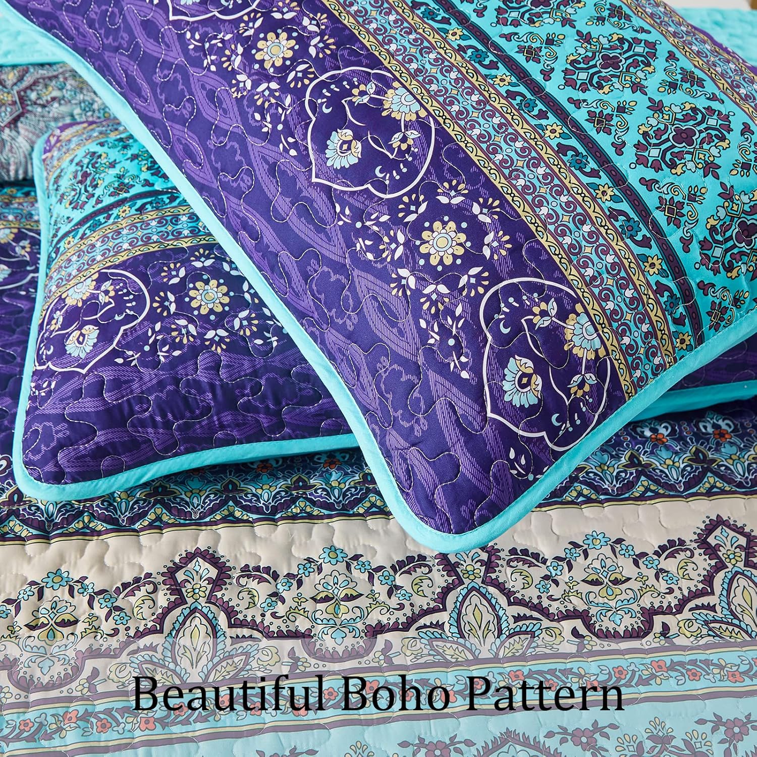 Tranquil Quilted coverlet and pillowcovers set: Perfect for Relaxation - Queen size with vibrant boho pattern bedding by Bedzy
